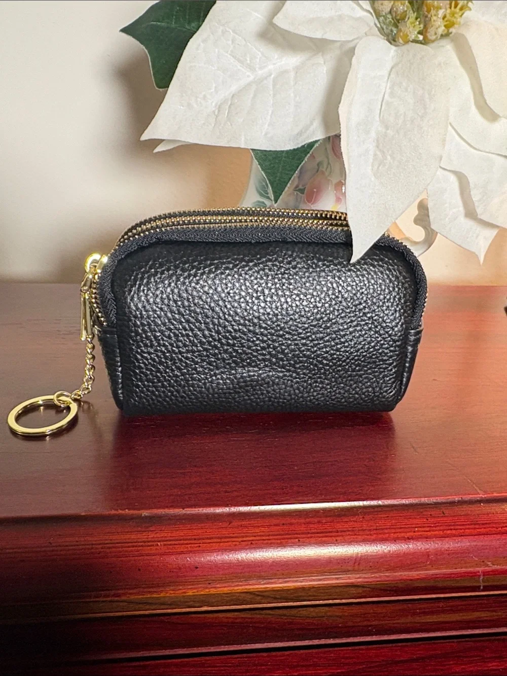 Black 3 Zip pouch with key chain holder